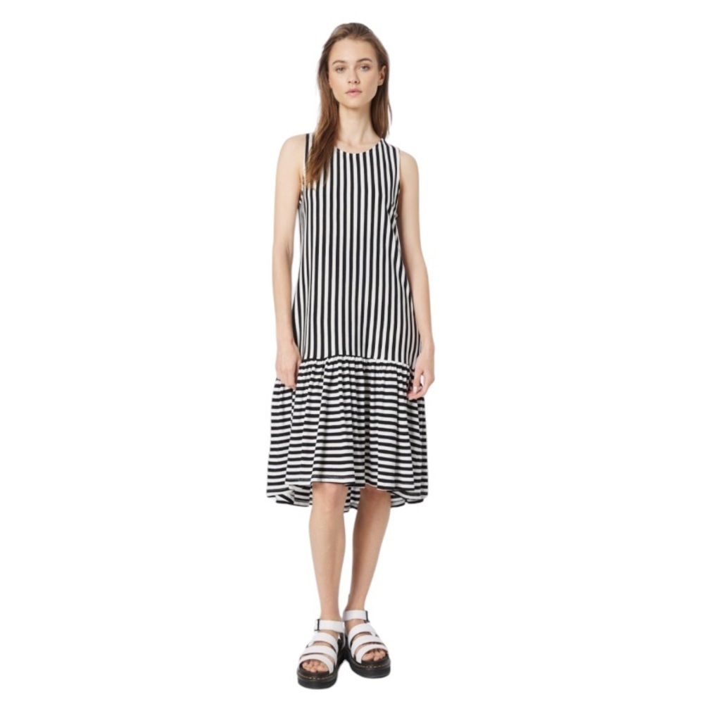 New Only S Striped Sleeveless Tiered Hem Midi Dress‎